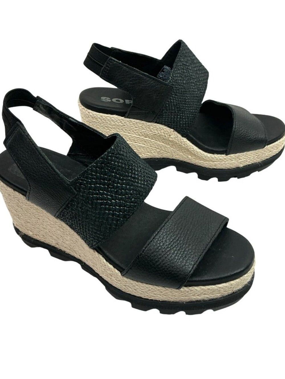 Sorel Joanie ll Slingback Platform Wedge Espadrille Sandals Womens 7.5 Black NEW - Picture 8 of 13